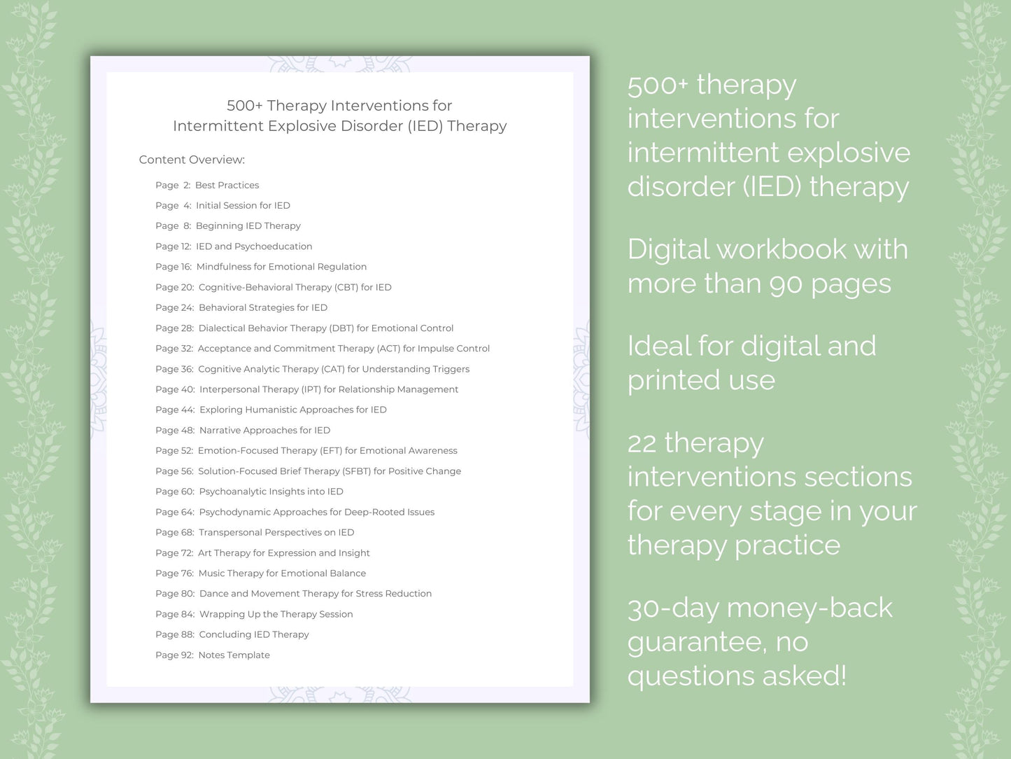 Intermittent Explosive Disorder (IED) Therapy Therapist Worksheets