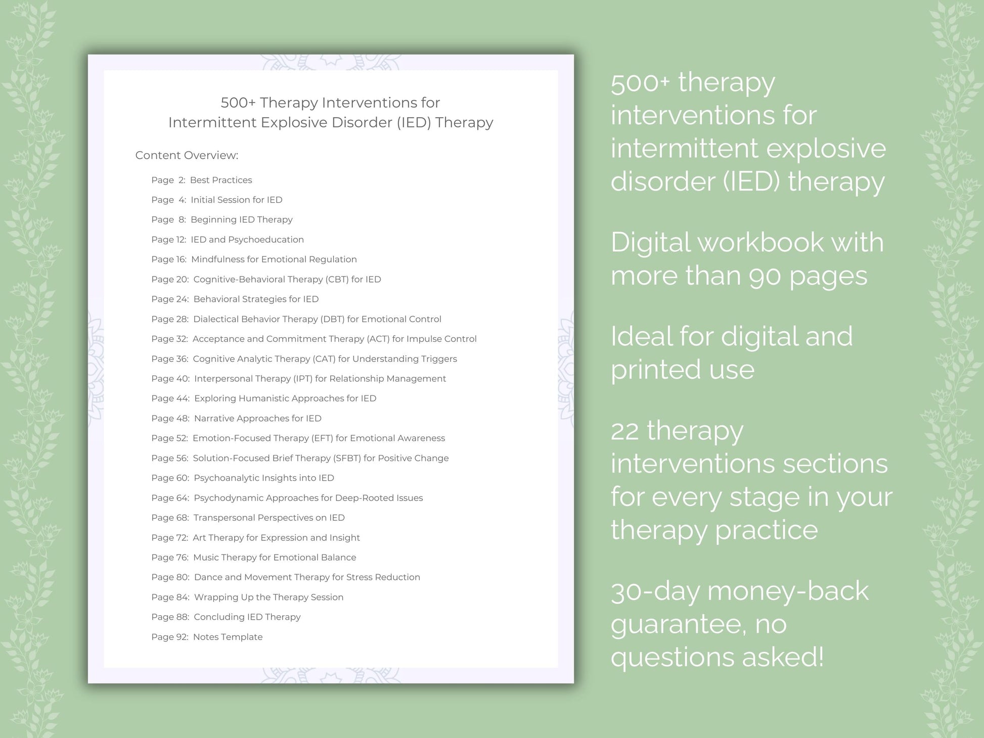 Intermittent Explosive Disorder (IED) Therapy Therapist Worksheets