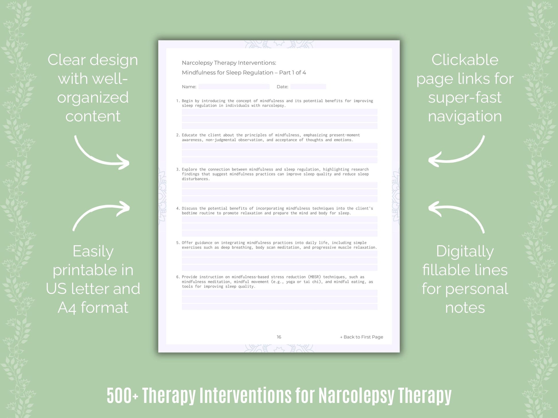 Narcolepsy Therapy Counseling Templates