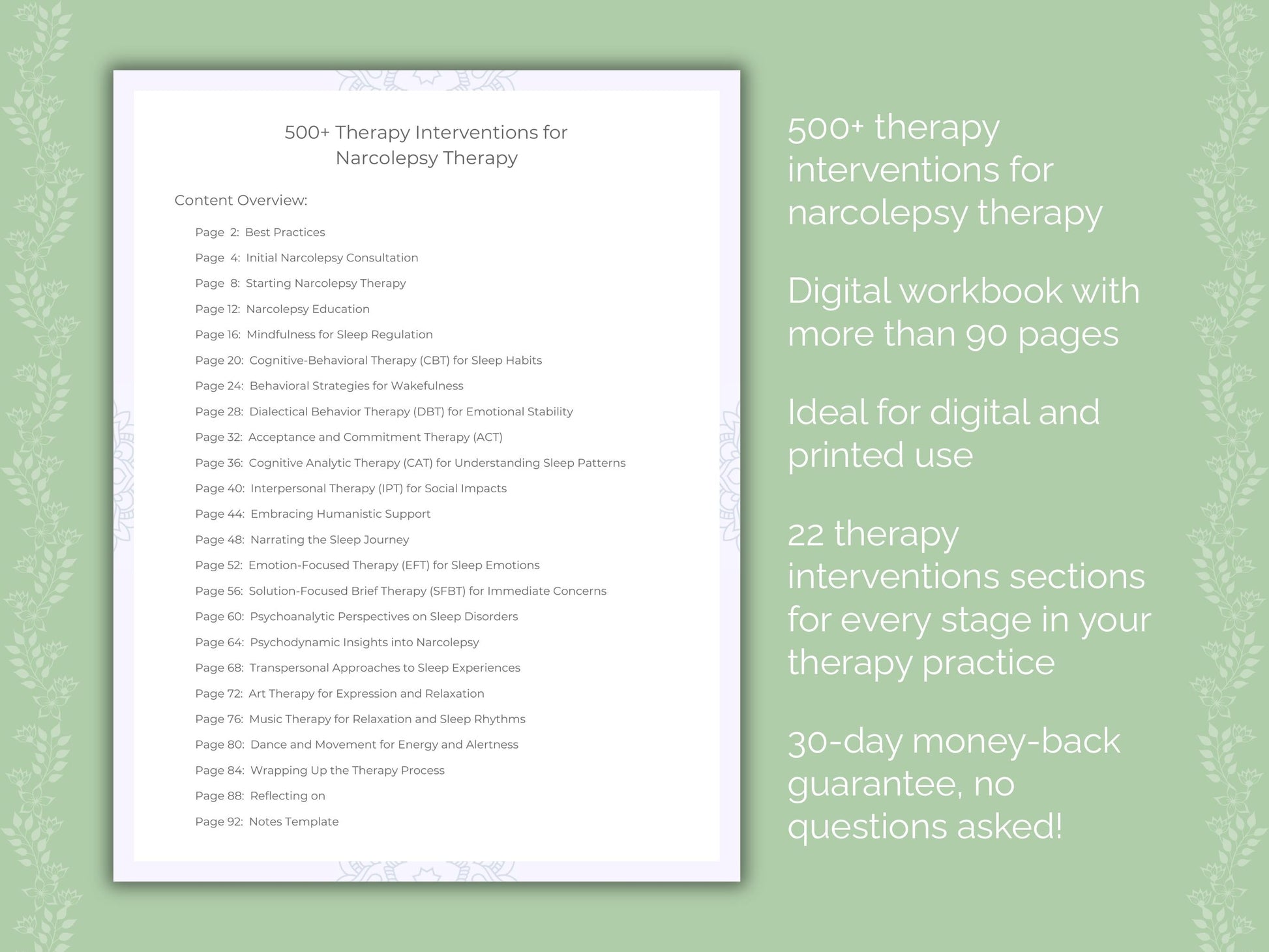 Narcolepsy Therapy Therapist Worksheets