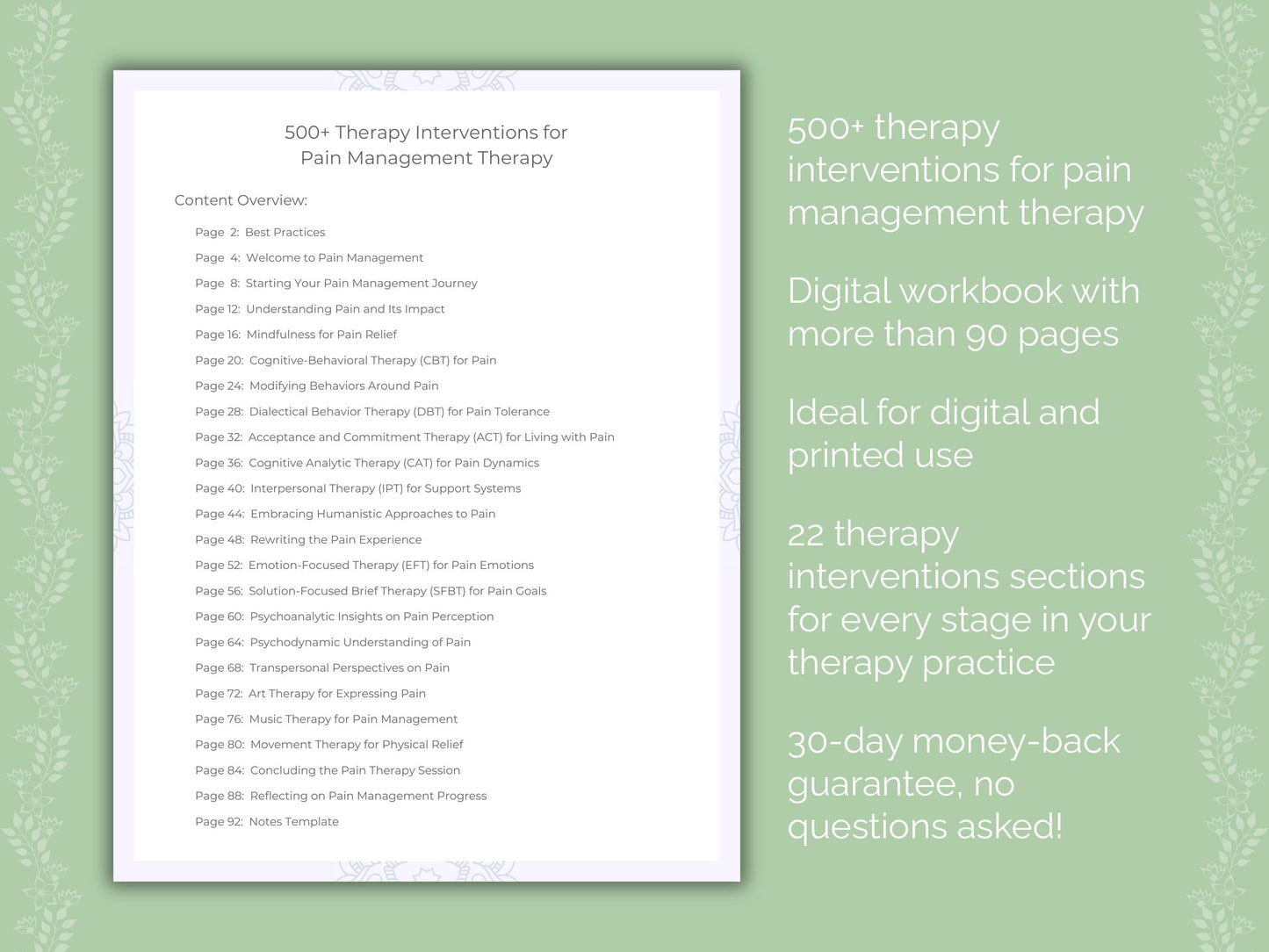 Pain Management Therapy Therapist Worksheets