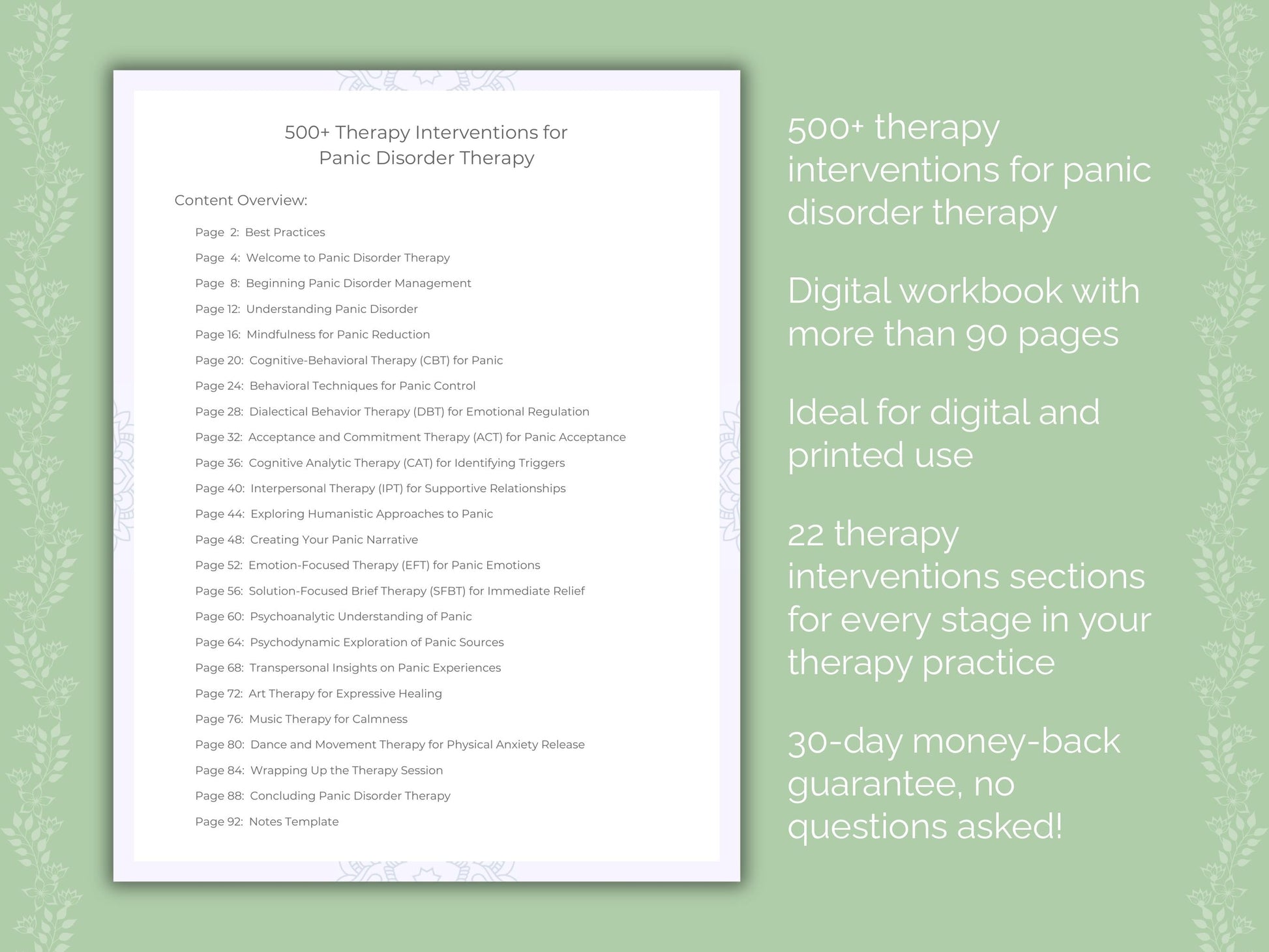 Panic Disorder Therapy Therapist Worksheets