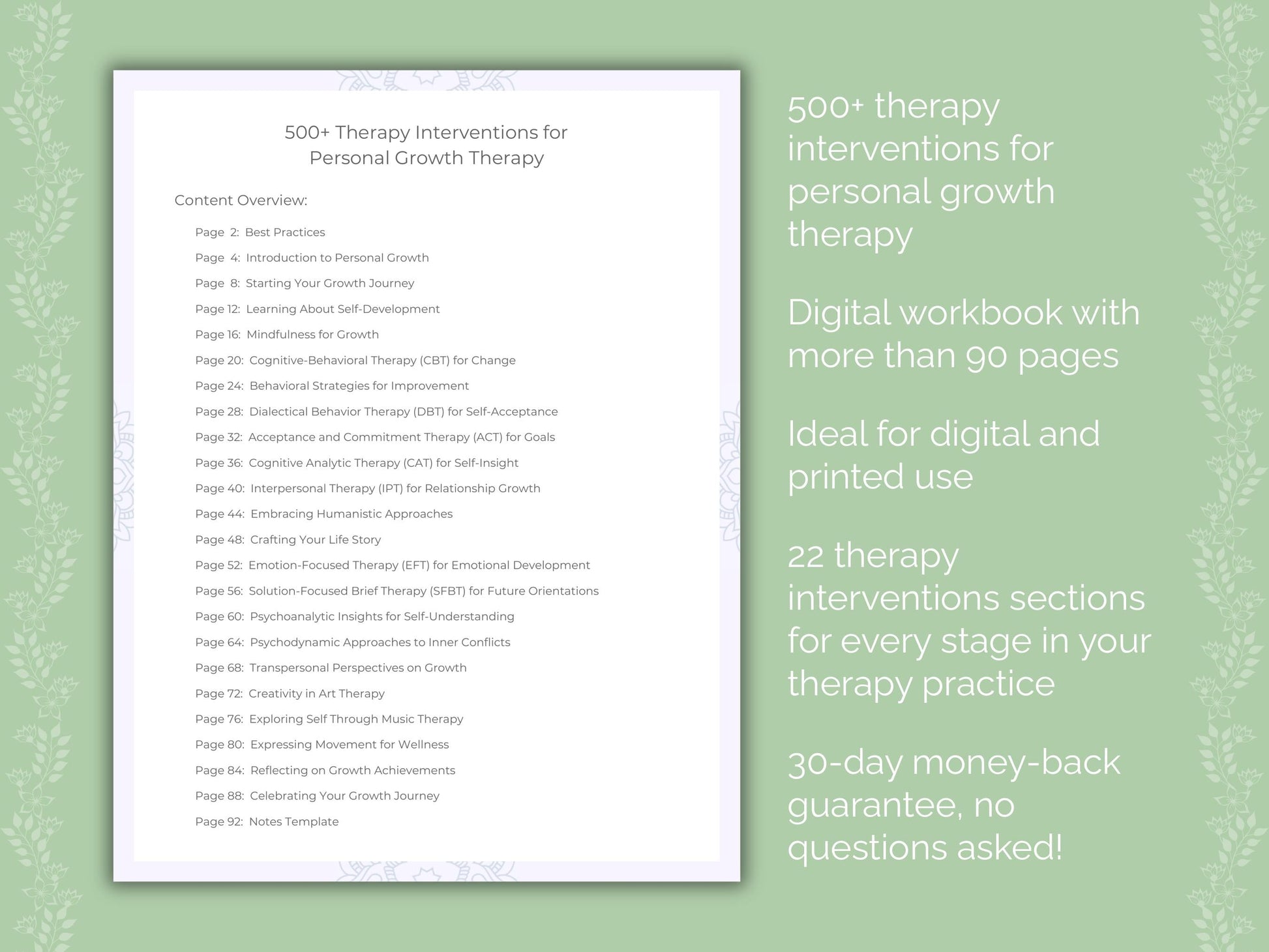 Personal Growth Therapy Therapist Worksheets