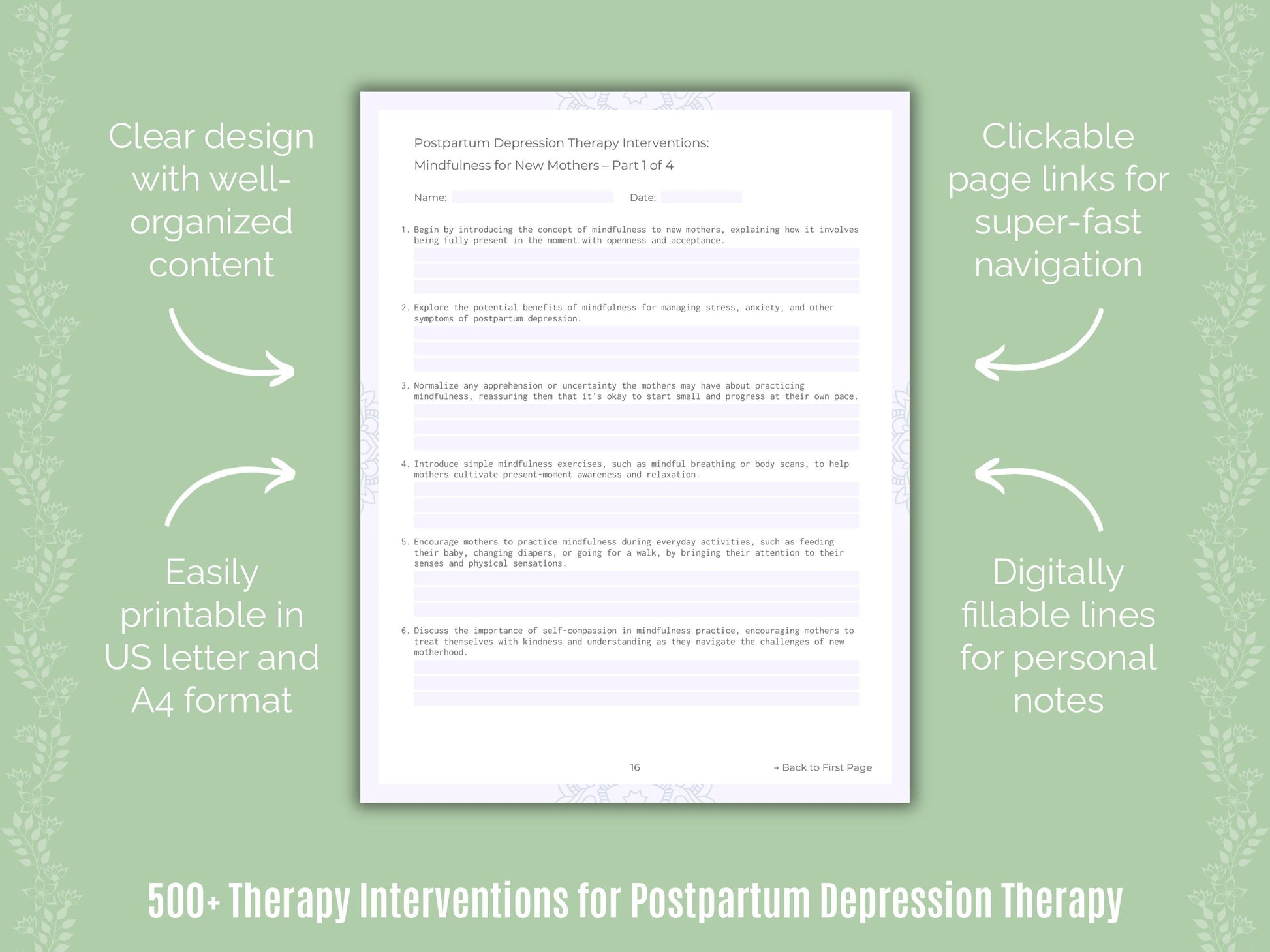 Postpartum Depression Therapy Counseling Templates