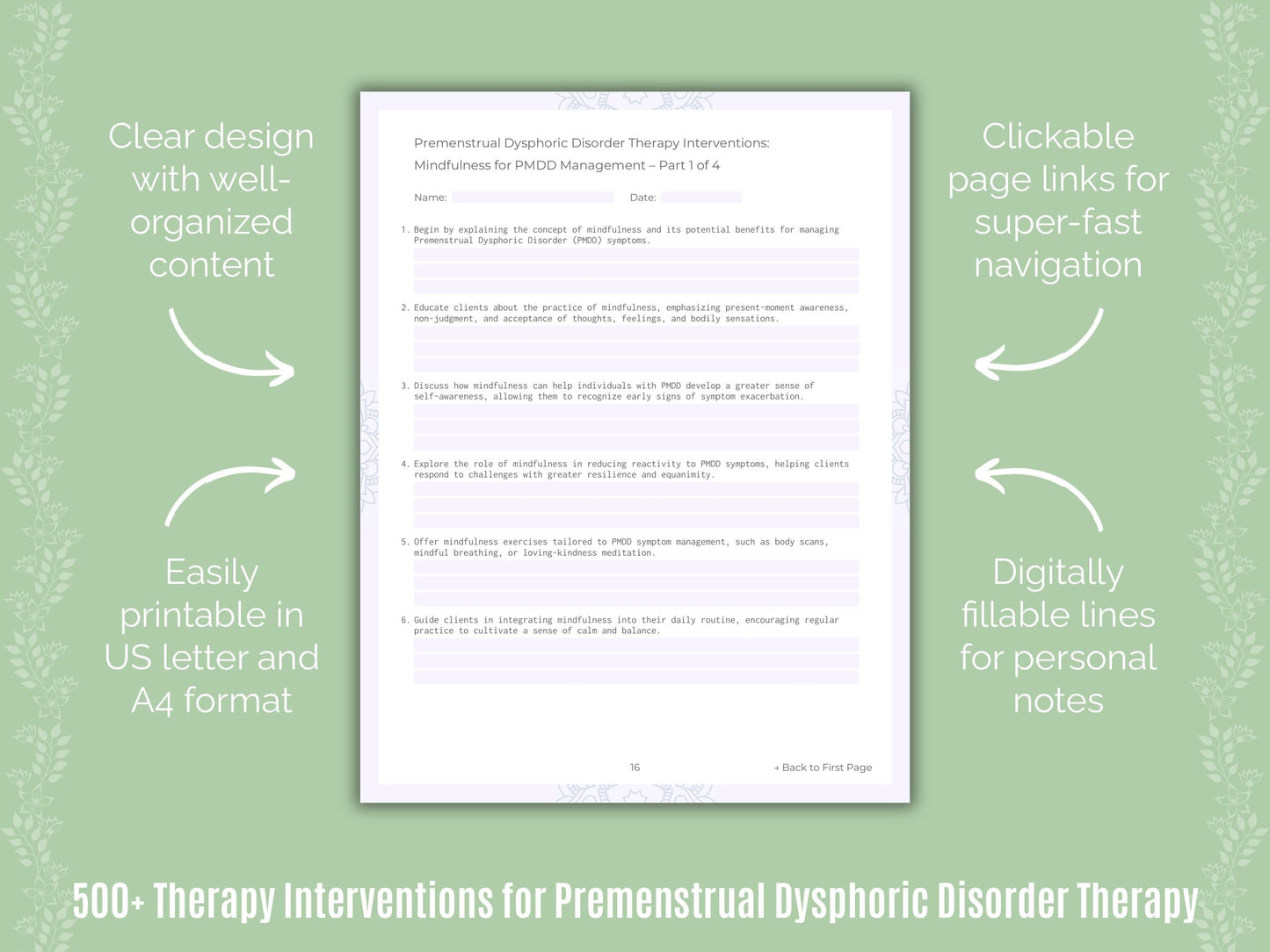 Premenstrual Dysphoric Disorder Therapy Counseling Templates