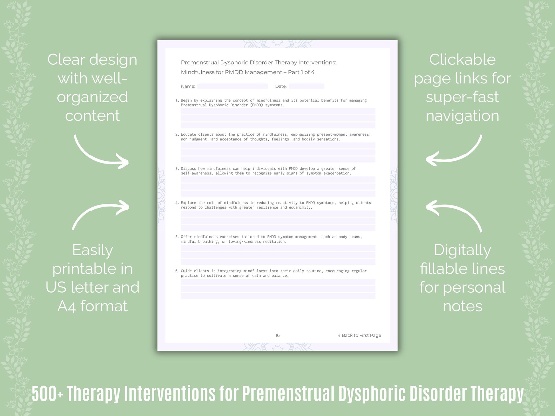 Premenstrual Dysphoric Disorder Therapy Counseling Templates