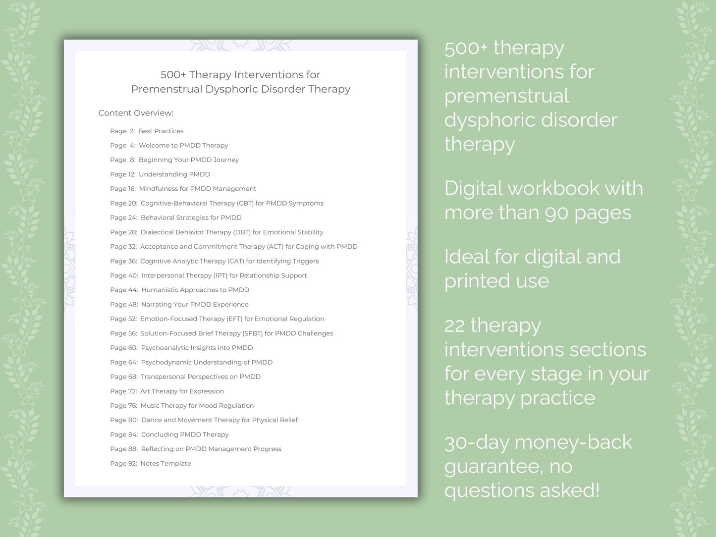 Premenstrual Dysphoric Disorder Therapy Therapist Worksheets