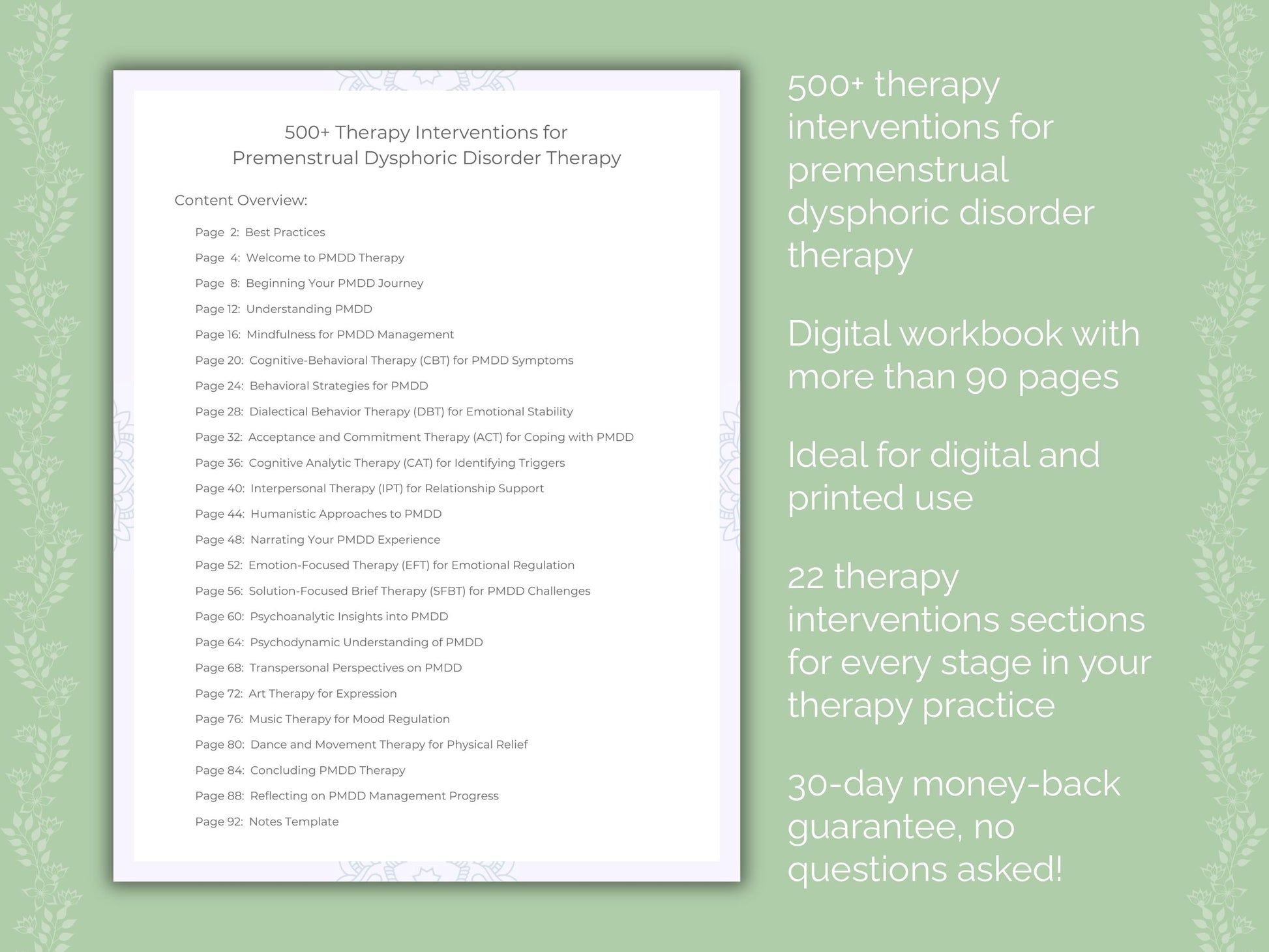 Premenstrual Dysphoric Disorder Therapy Therapist Worksheets