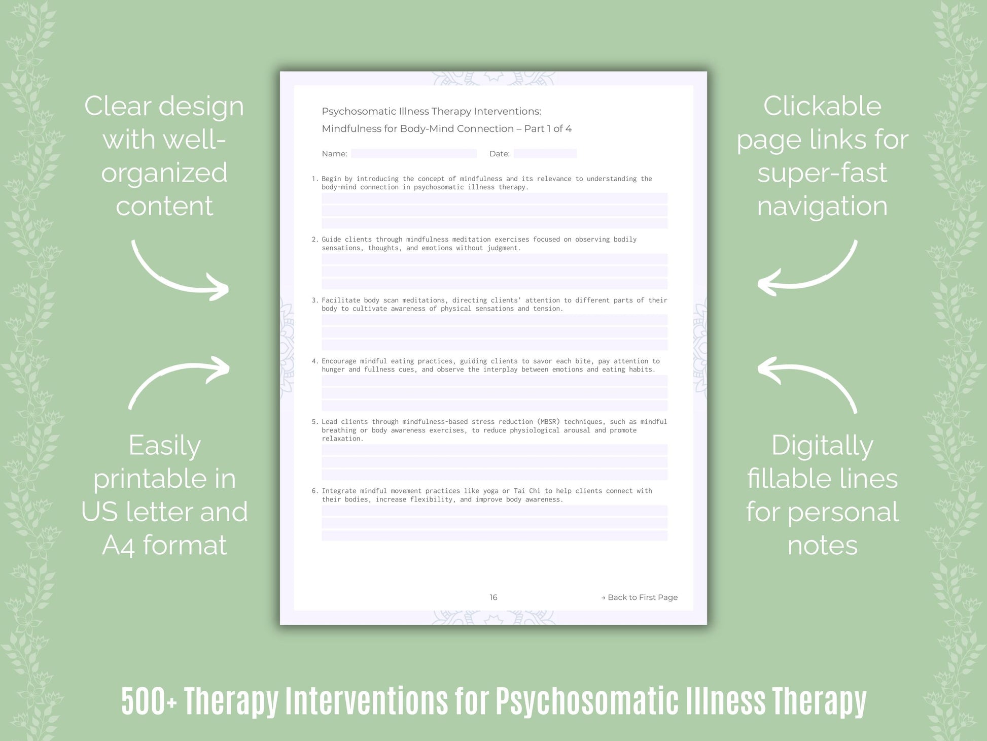 Psychosomatic Illness Therapy Counseling Templates