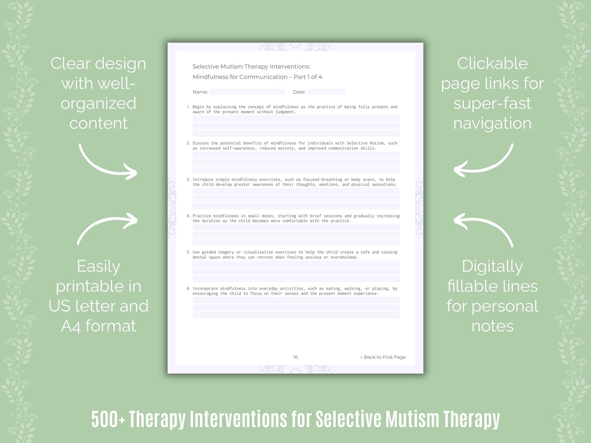 Selective Mutism Therapy Counseling Templates