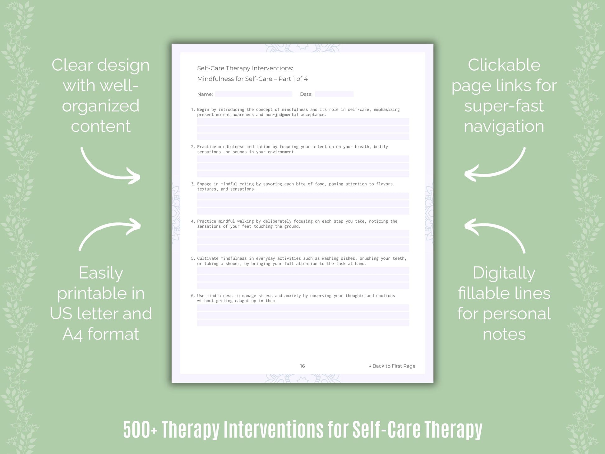 Self-Care Therapy Counseling Templates