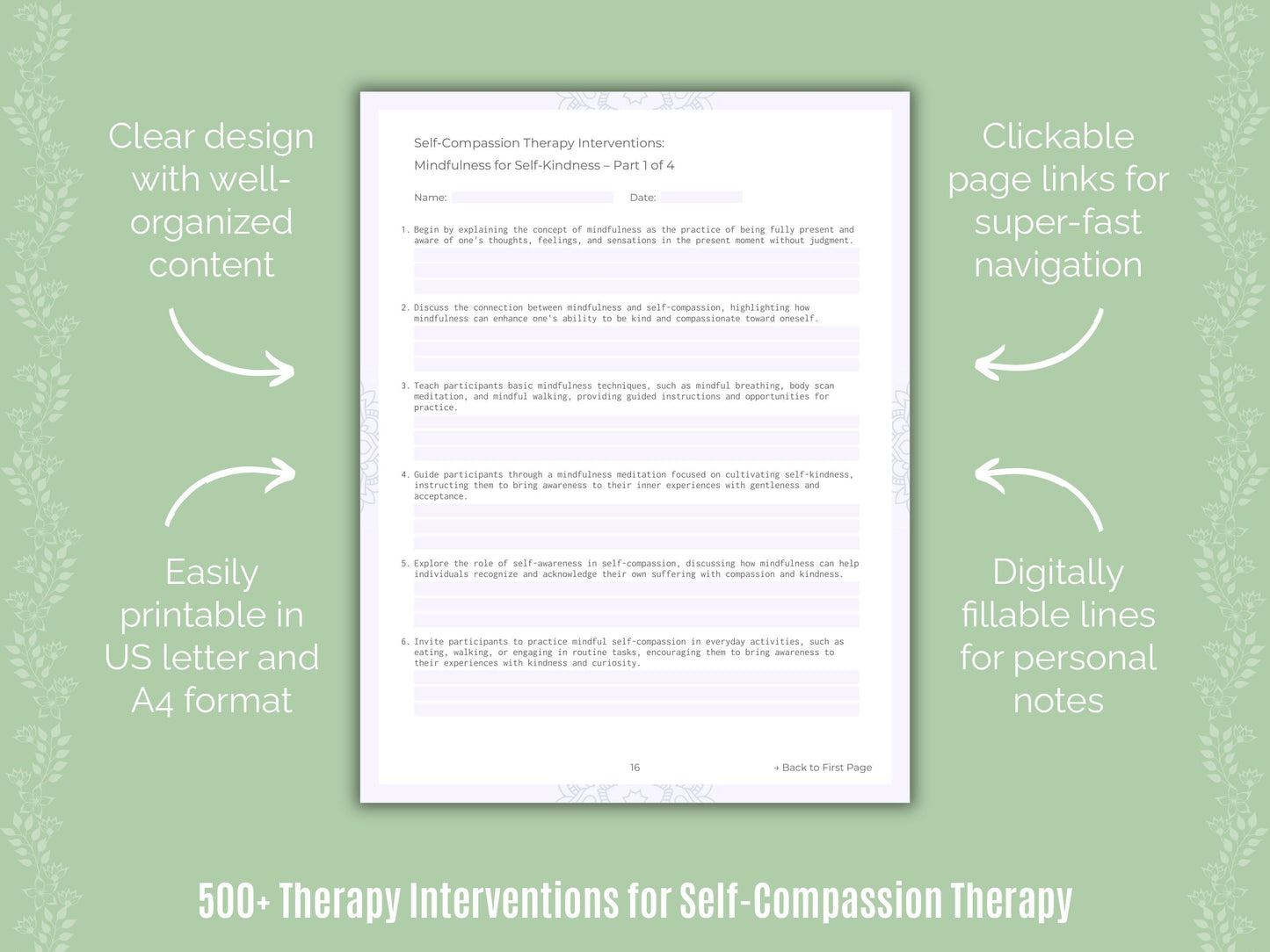 Self-Compassion Therapy Counseling Templates