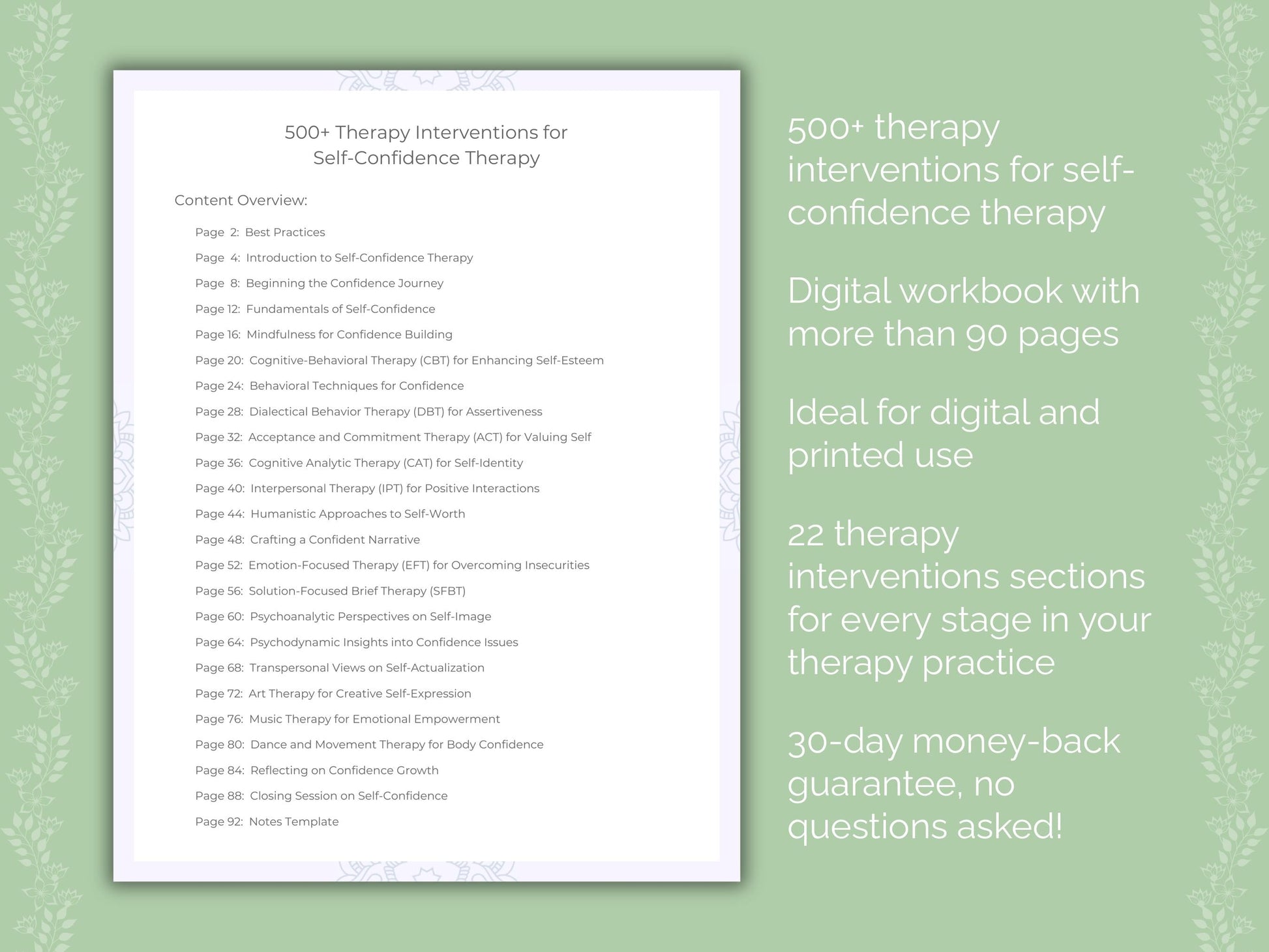 Self-Confidence Therapy Therapist Worksheets