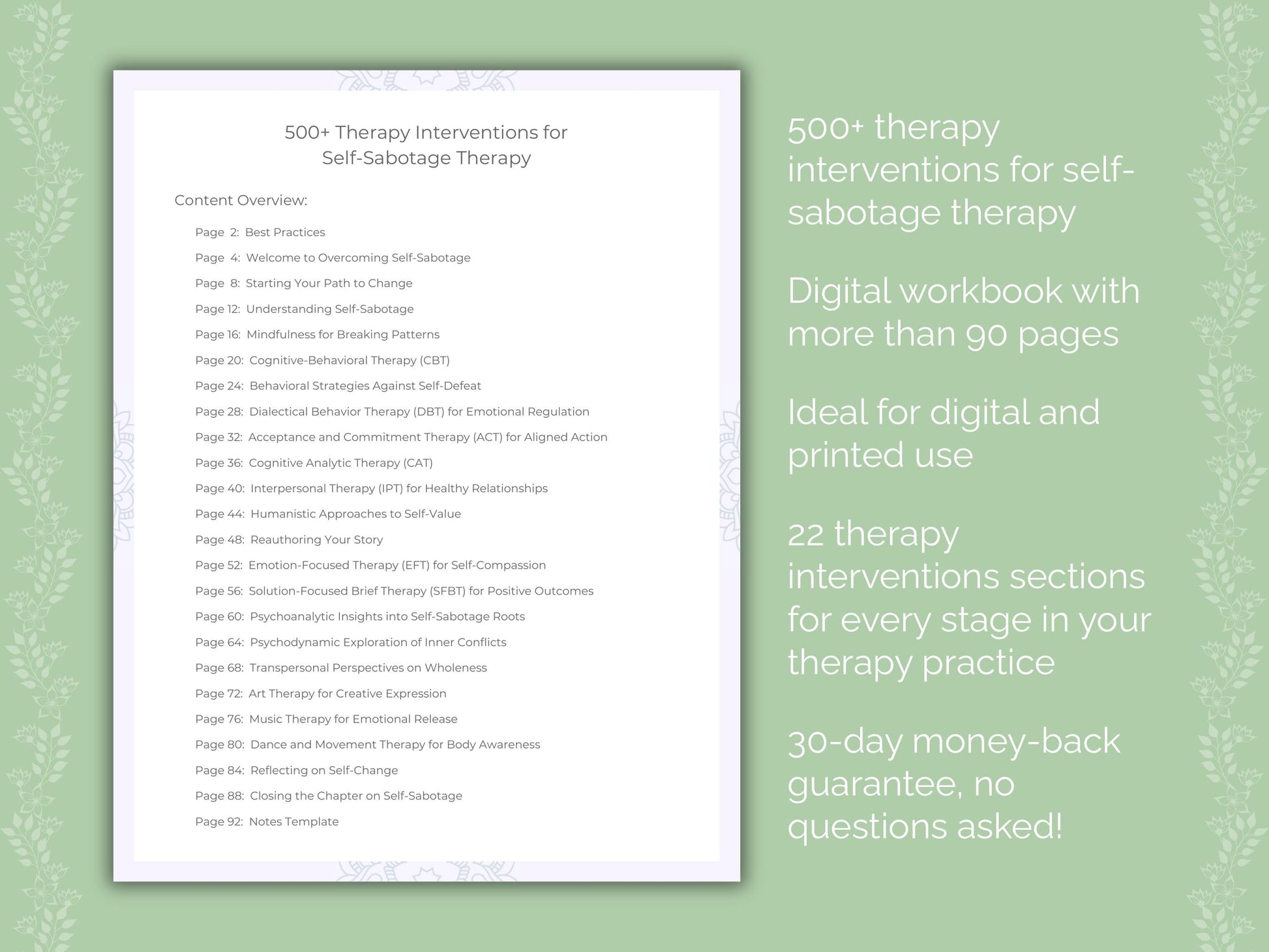 Self-Sabotage Therapy Therapist Worksheets