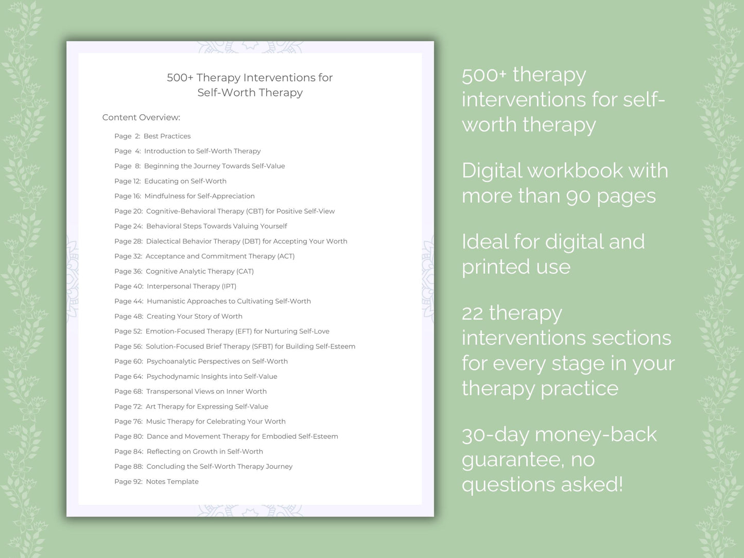 Self-Worth Therapy Therapist Worksheets