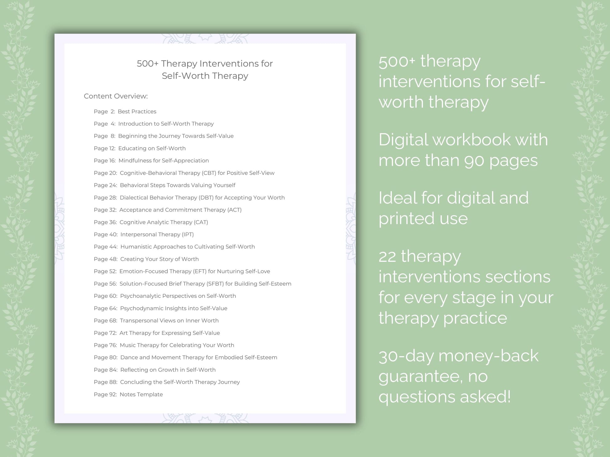 Self-Worth Therapy Therapist Worksheets