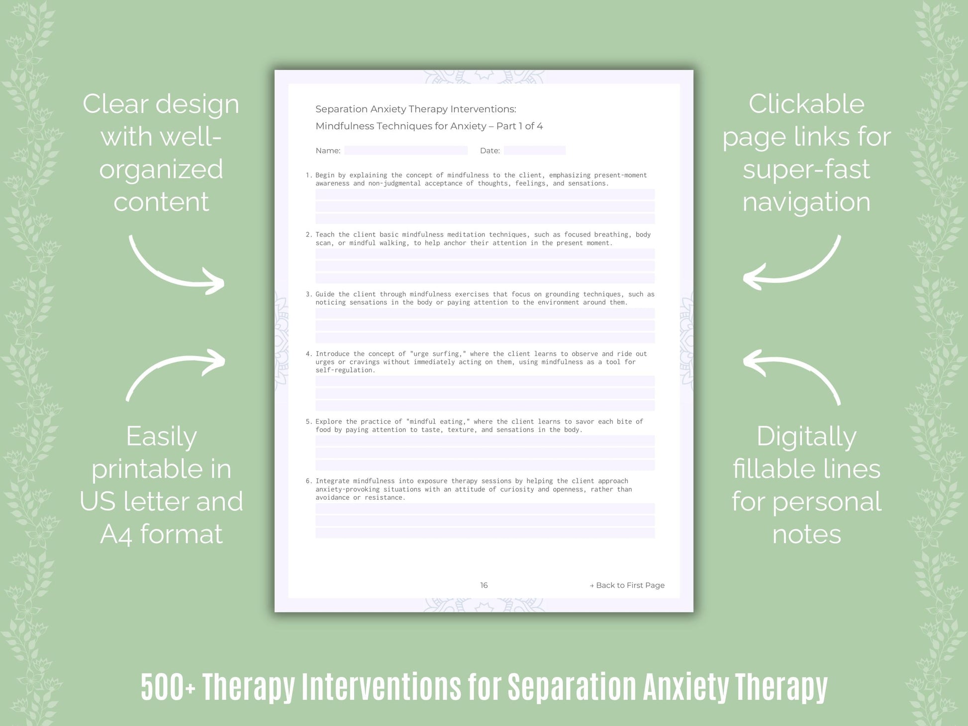 Separation Anxiety Therapy Counseling Templates