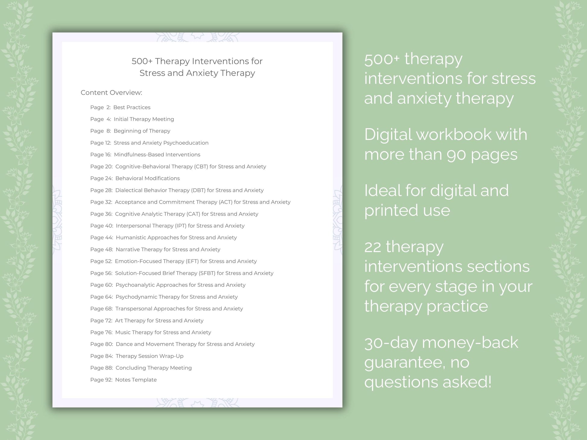 Stress and Anxiety Therapy Therapist Worksheets