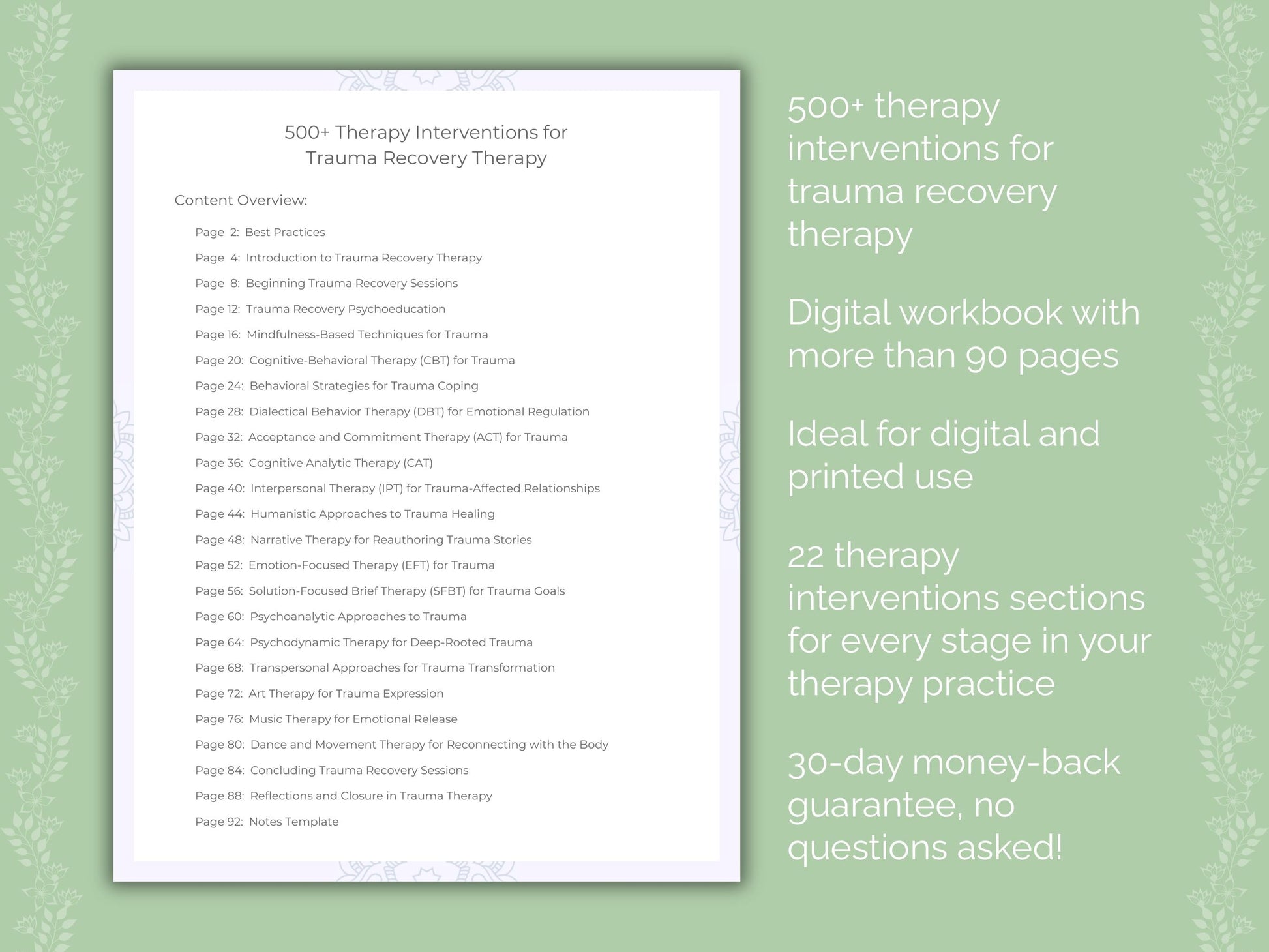 Trauma Recovery Therapy Therapist Worksheets