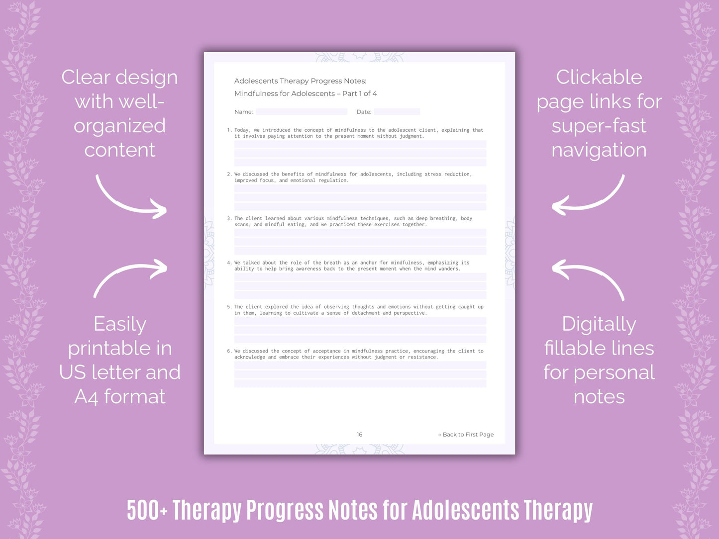 Adolescents Therapy Counseling Templates