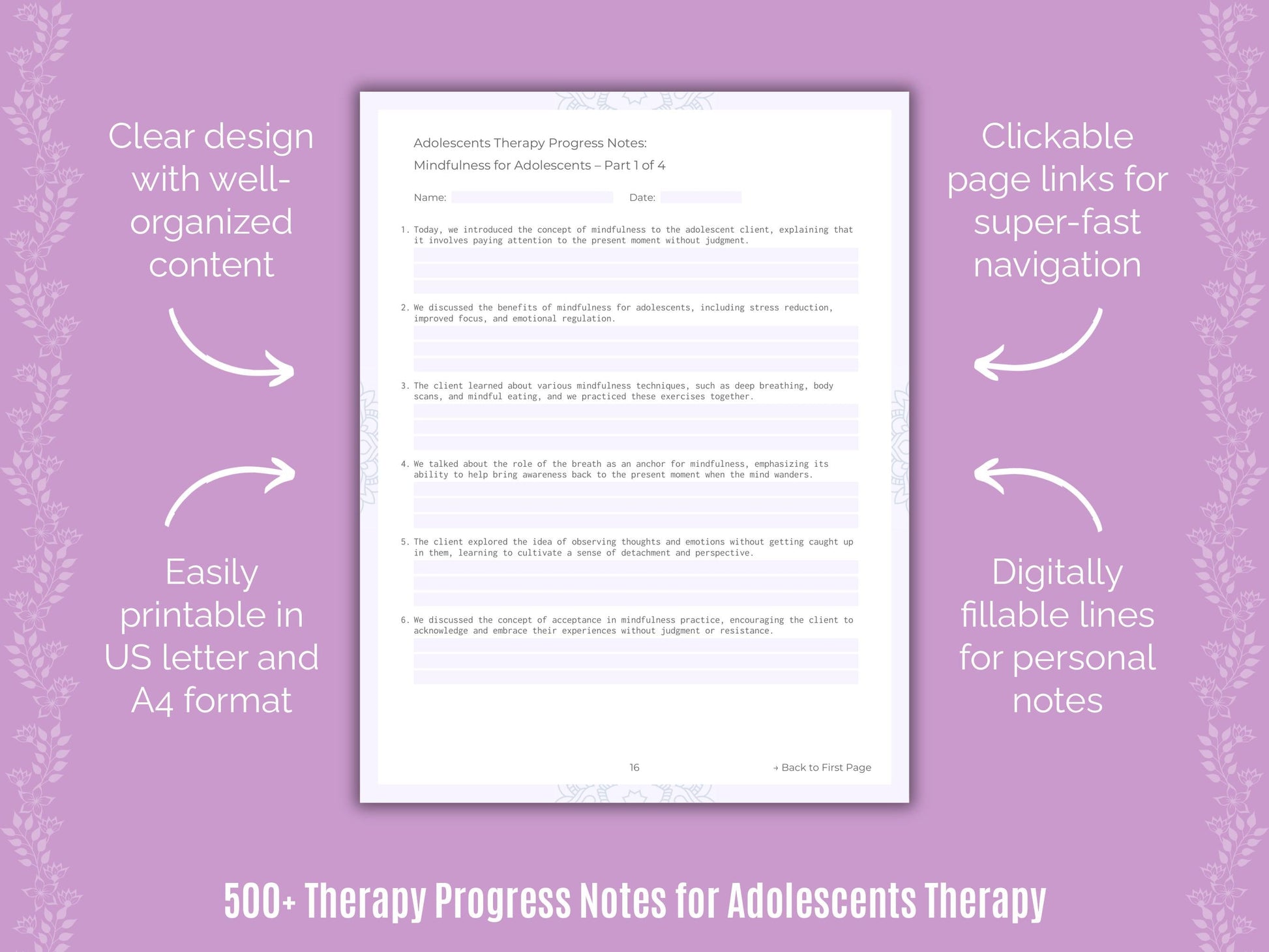 Adolescents Therapy Counseling Templates