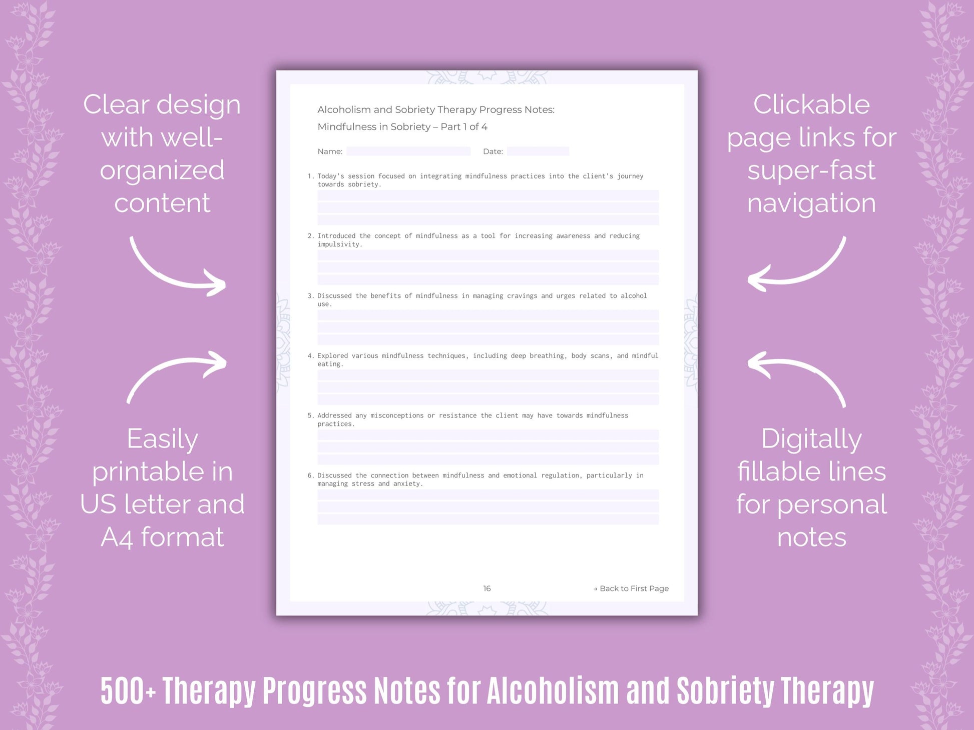 Alcoholism and Sobriety Therapy Counseling Templates