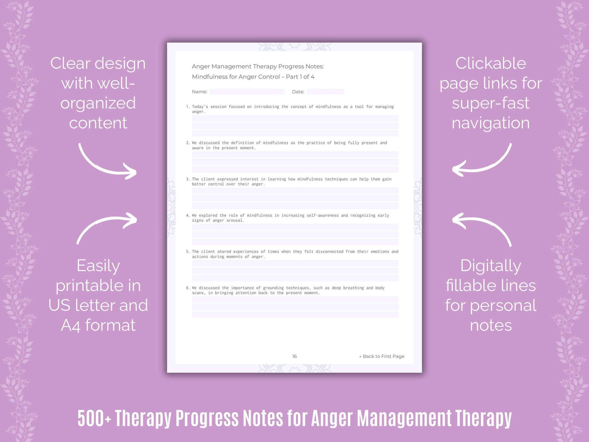 Anger Management Therapy Counseling Templates