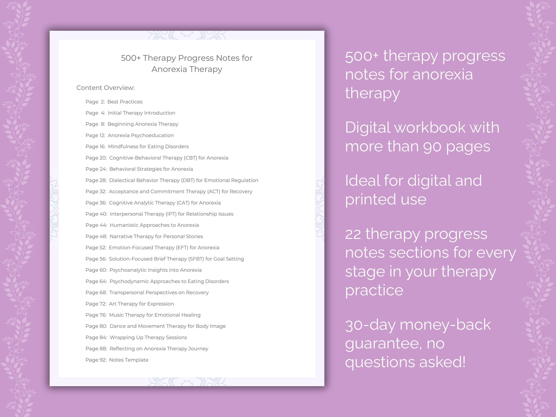 Anorexia Therapy Therapist Worksheets