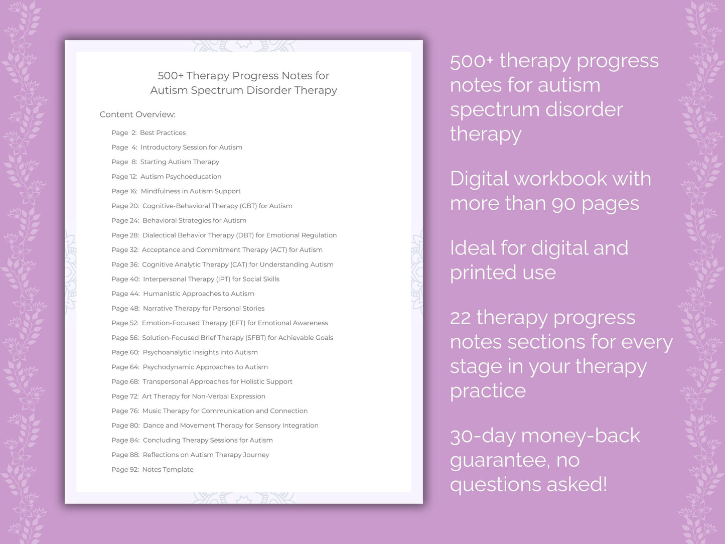 Autism Spectrum Disorder Therapy Therapist Worksheets