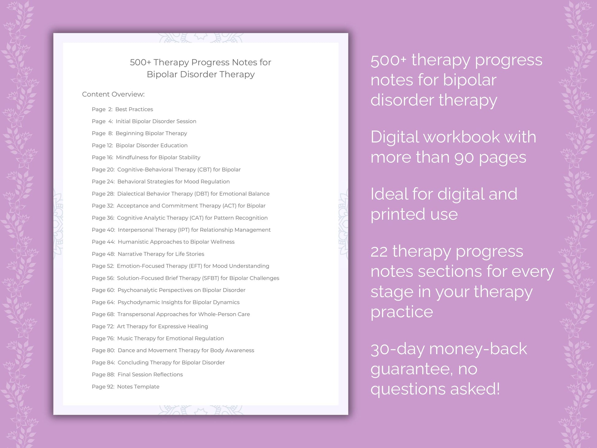 Bipolar Disorder Therapy Therapist Worksheets