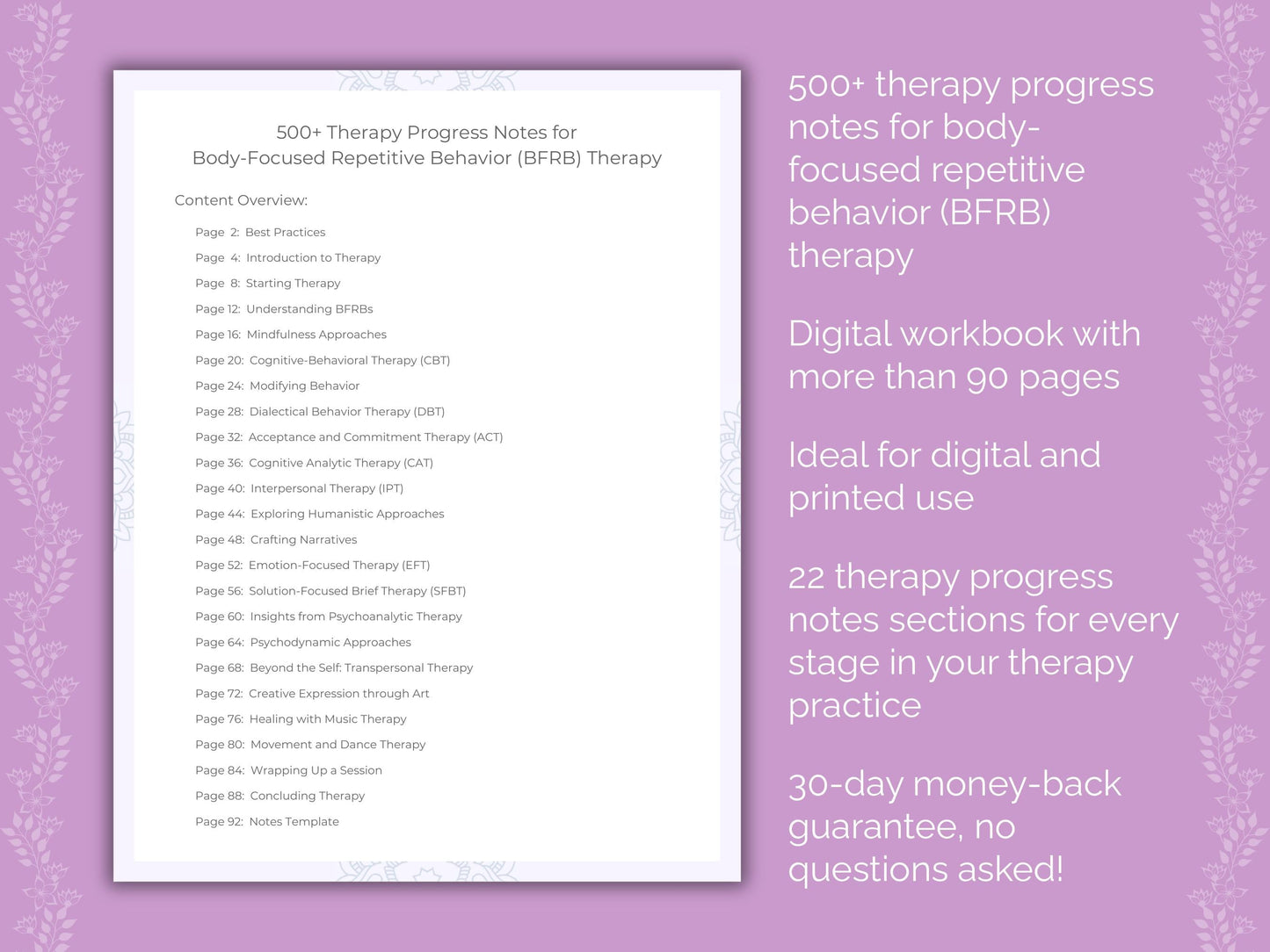 Body-Focused Repetitive Behavior (BFRB) Therapy Therapist Worksheets