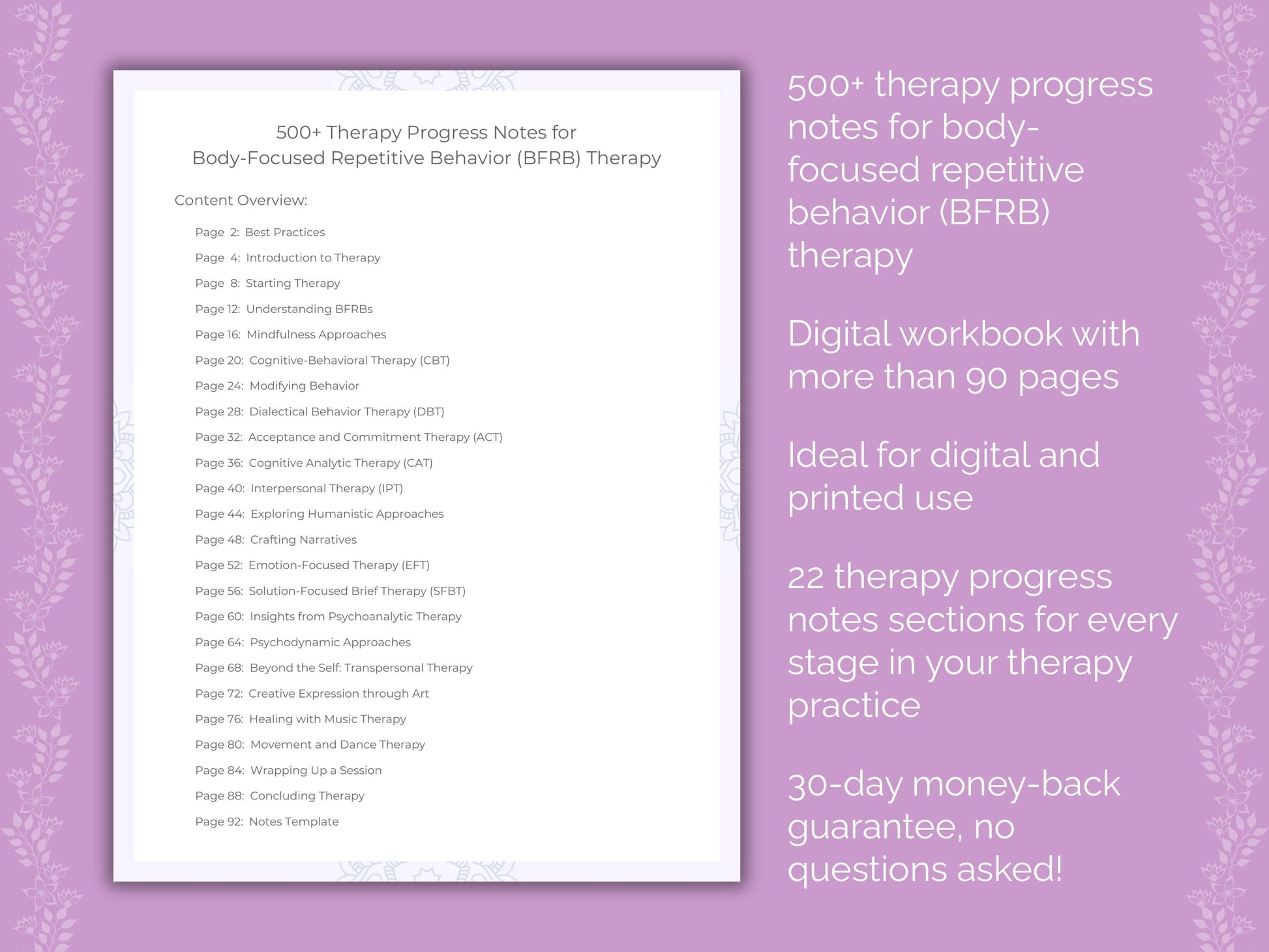 Body-Focused Repetitive Behavior (BFRB) Therapy Therapist Worksheets