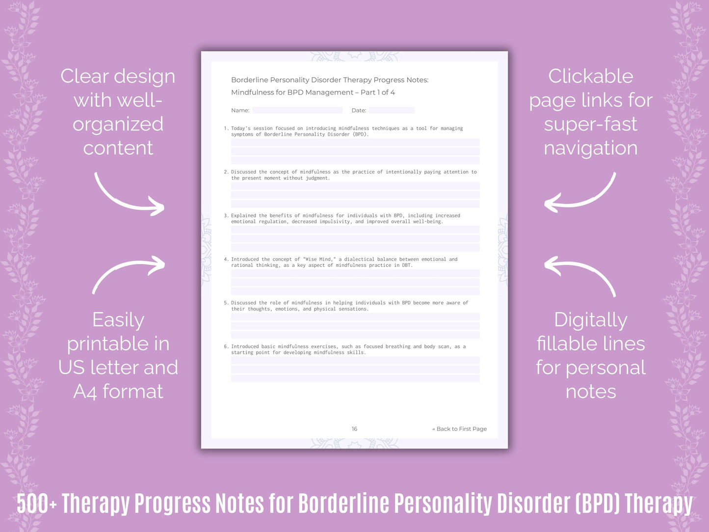 Borderline Personality Disorder (BPD) Therapy Counseling Templates