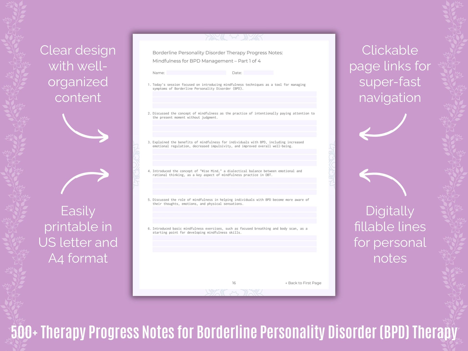 Borderline Personality Disorder (BPD) Therapy Counseling Templates