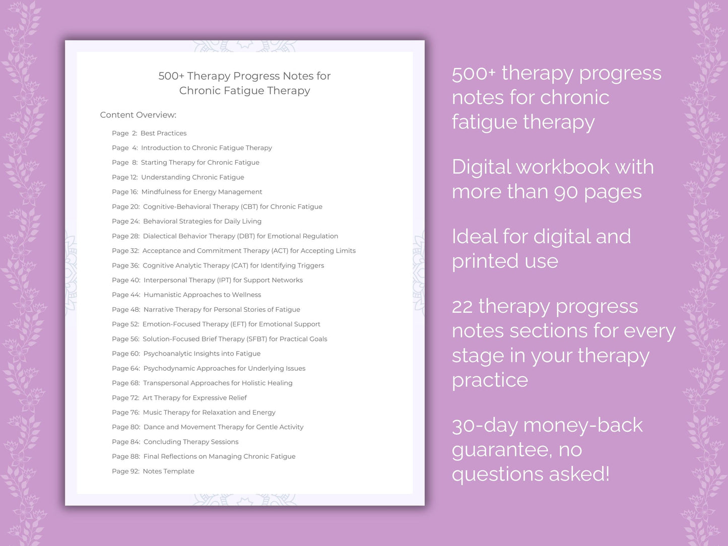 Chronic Fatigue Therapy Therapist Worksheets