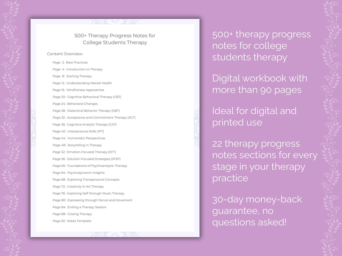 College Students Therapy Therapist Worksheets