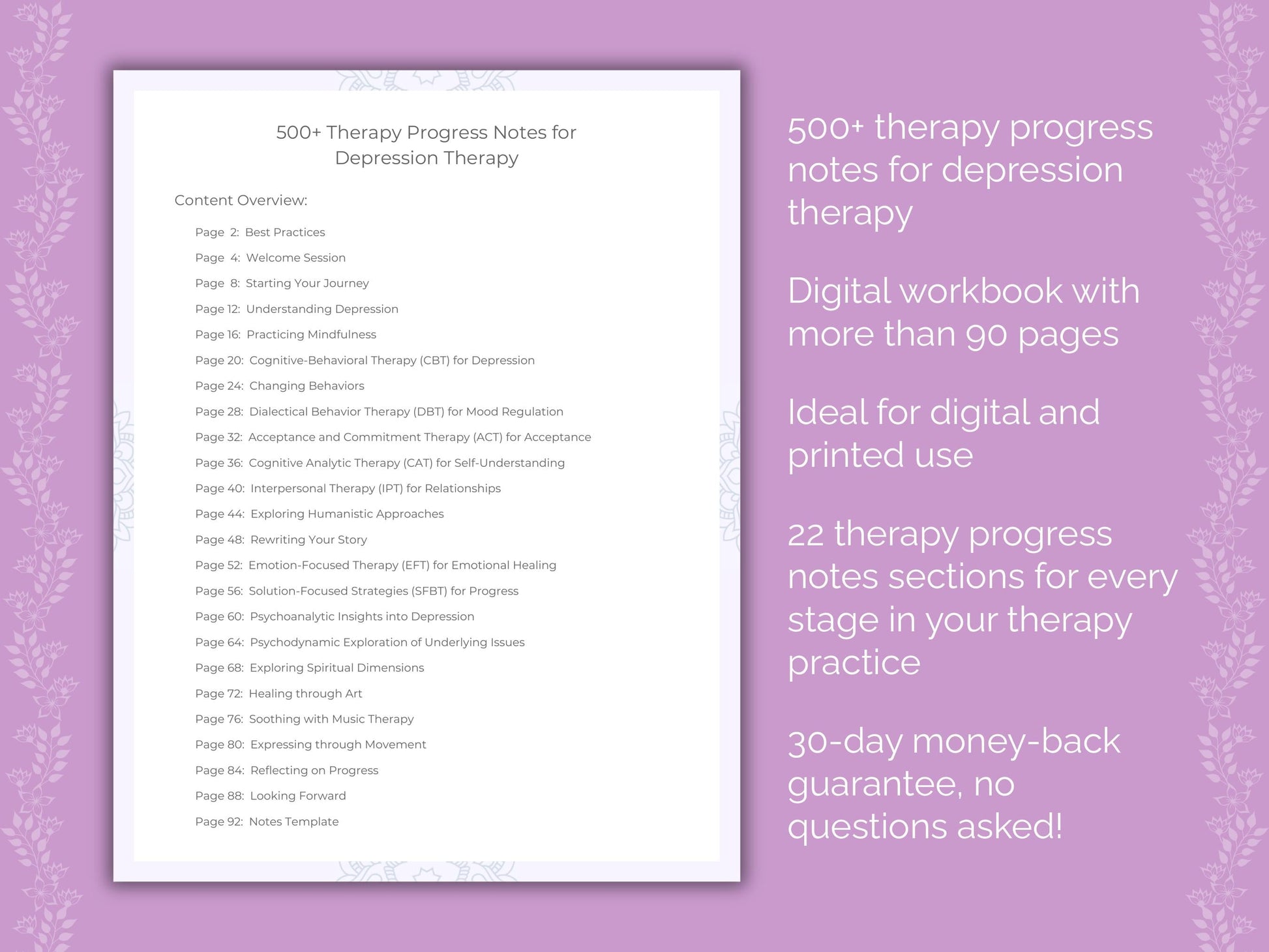 Depression Therapy Therapist Worksheets