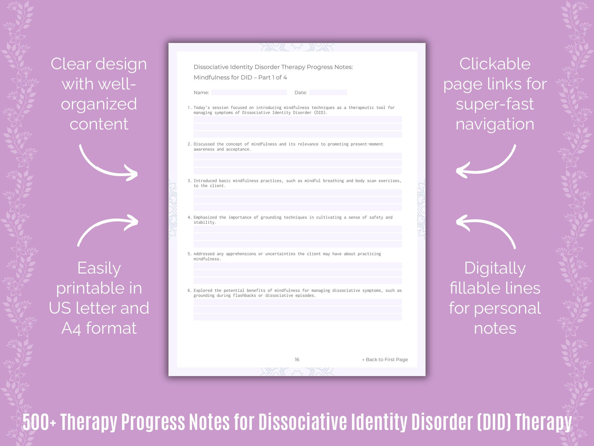 Dissociative Identity Disorder (DID) Therapy Counseling Templates