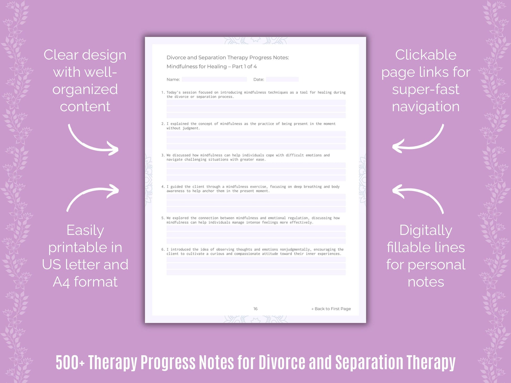 Divorce and Separation Therapy Counseling Templates