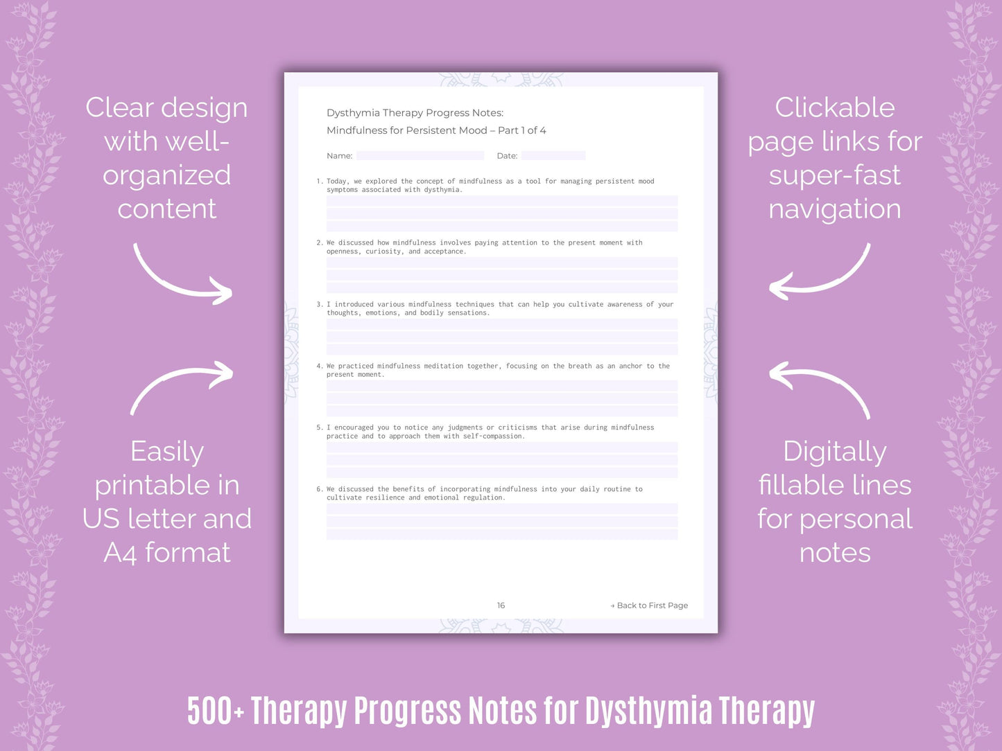 Dysthymia Therapy Counseling Templates