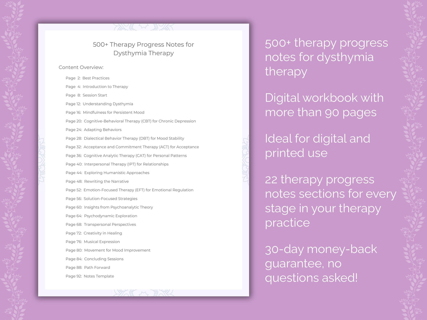 Dysthymia Therapy Therapist Worksheets