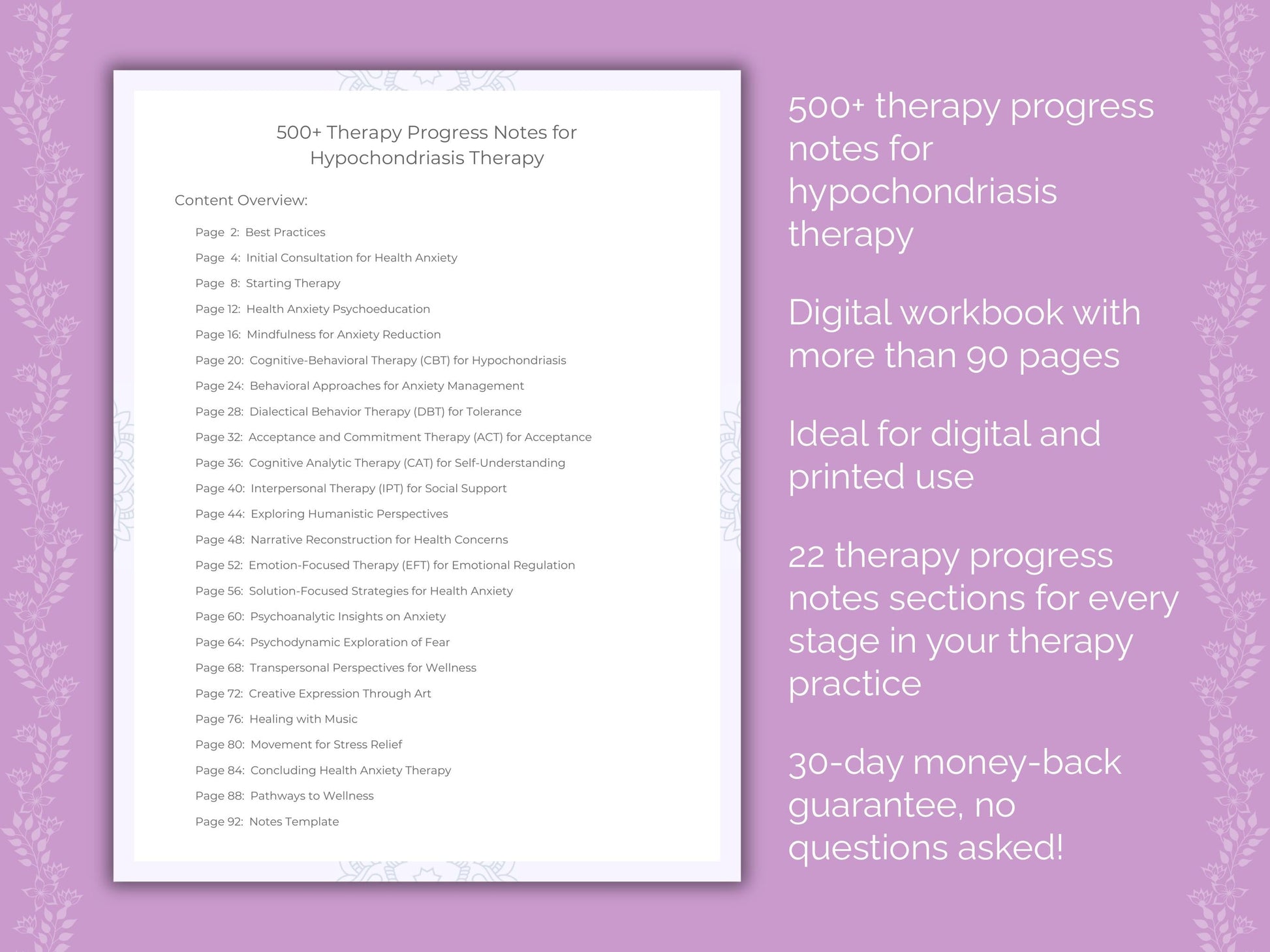 Hypochondriasis Therapy Therapist Worksheets