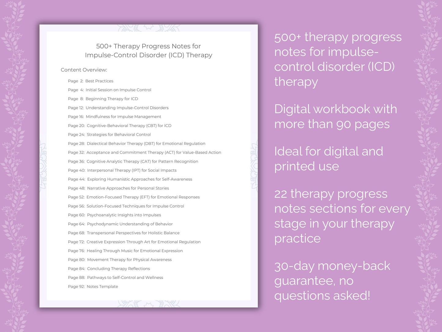 Impulse-Control Disorder (ICD) Therapy Therapist Worksheets