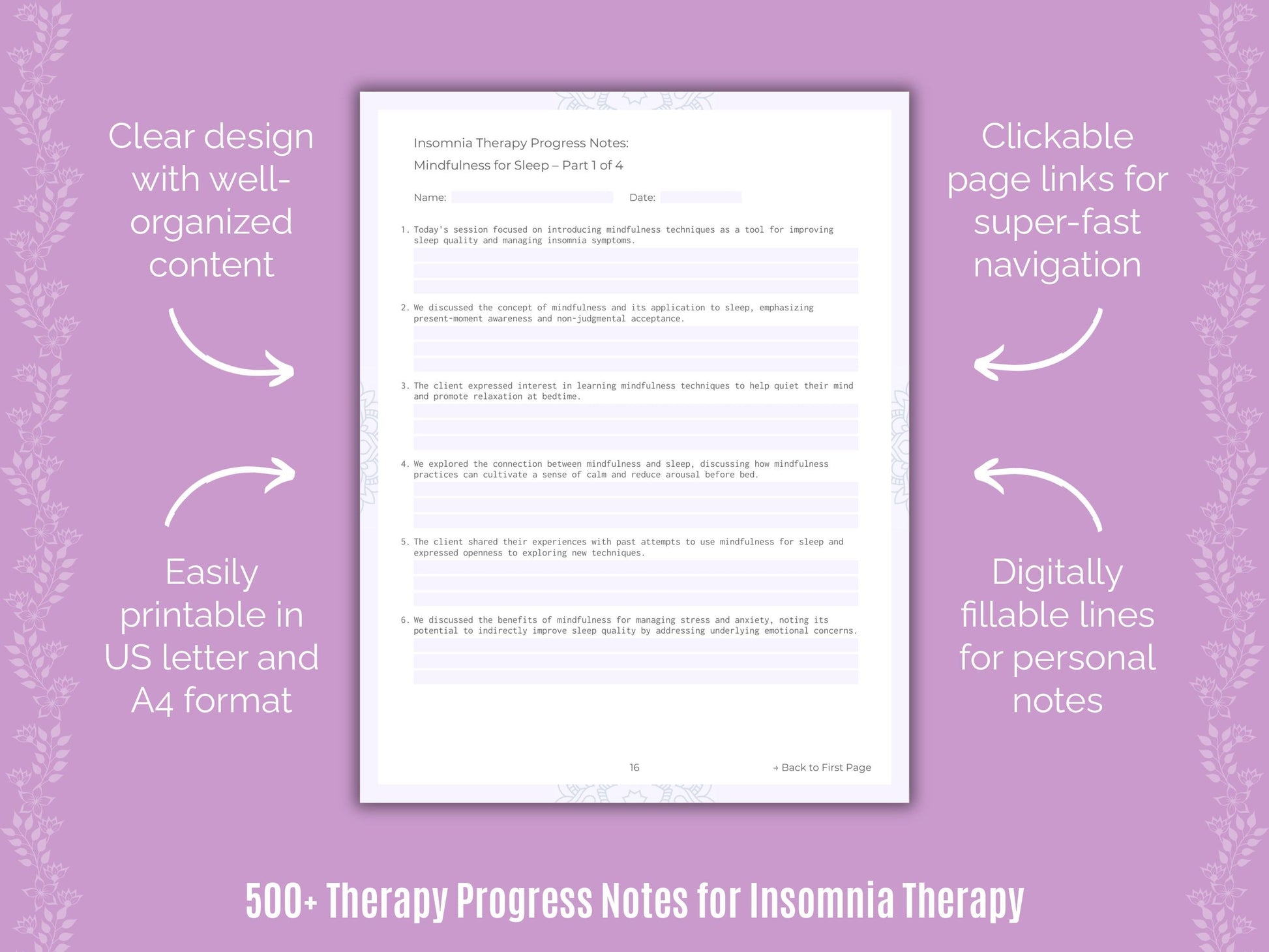 Insomnia Therapy Counseling Templates