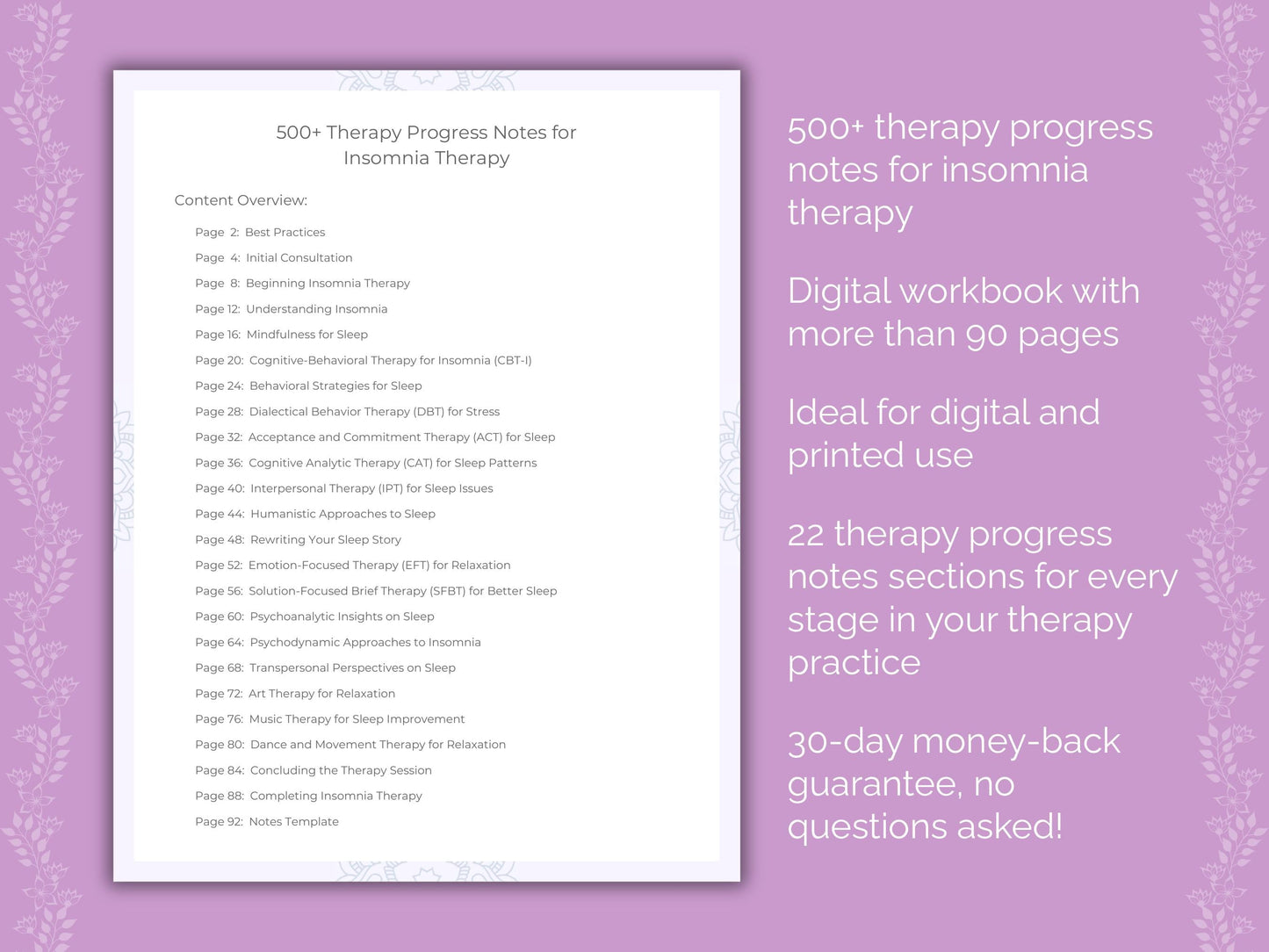 Insomnia Therapy Therapist Worksheets