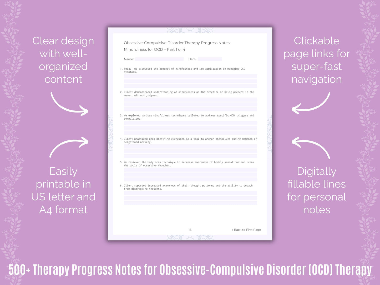 Obsessive-Compulsive Disorder (OCD) Therapy Counseling Templates