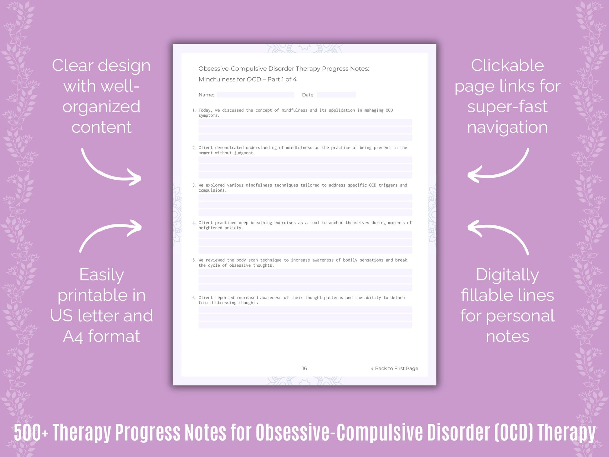 Obsessive-Compulsive Disorder (OCD) Therapy Counseling Templates