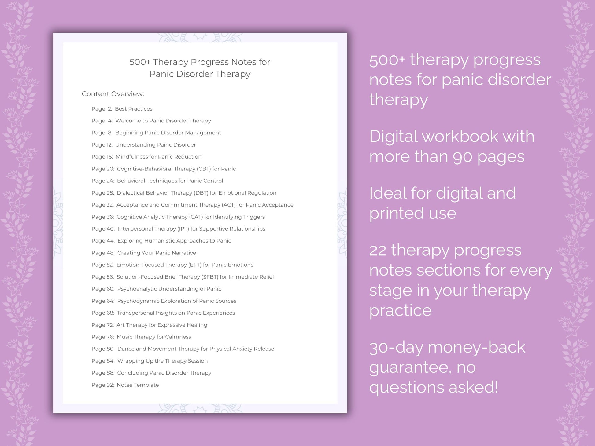 Panic Disorder Therapy Therapist Worksheets