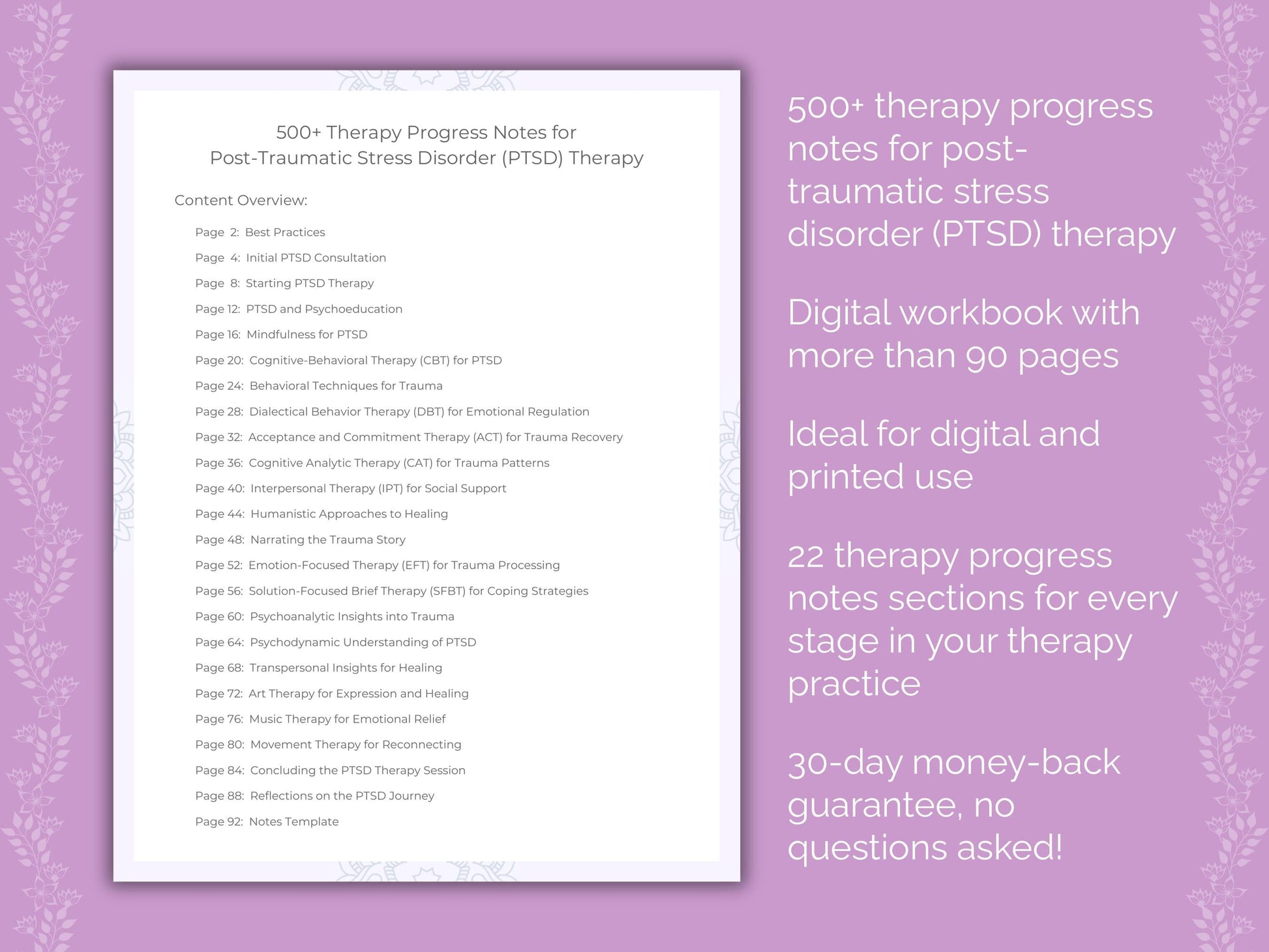 Post-Traumatic Stress Disorder (PTSD) Therapy Therapist Worksheets