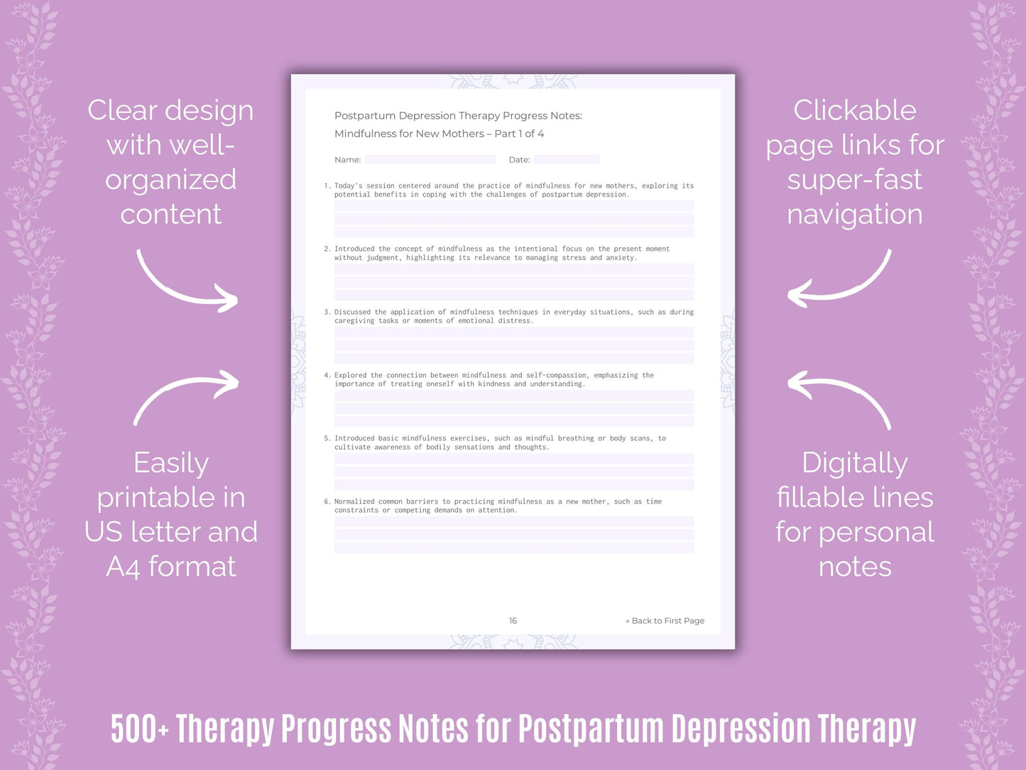 Postpartum Depression Therapy Counseling Templates